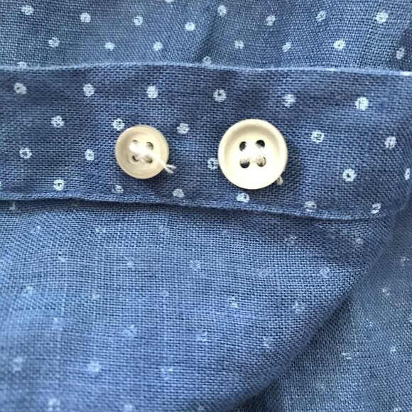 Tasso Elba 100% Linen Shirt Men XXL Blue Dots Button Up Pocket Long Sleeve 16742 - Picture 12 of 13